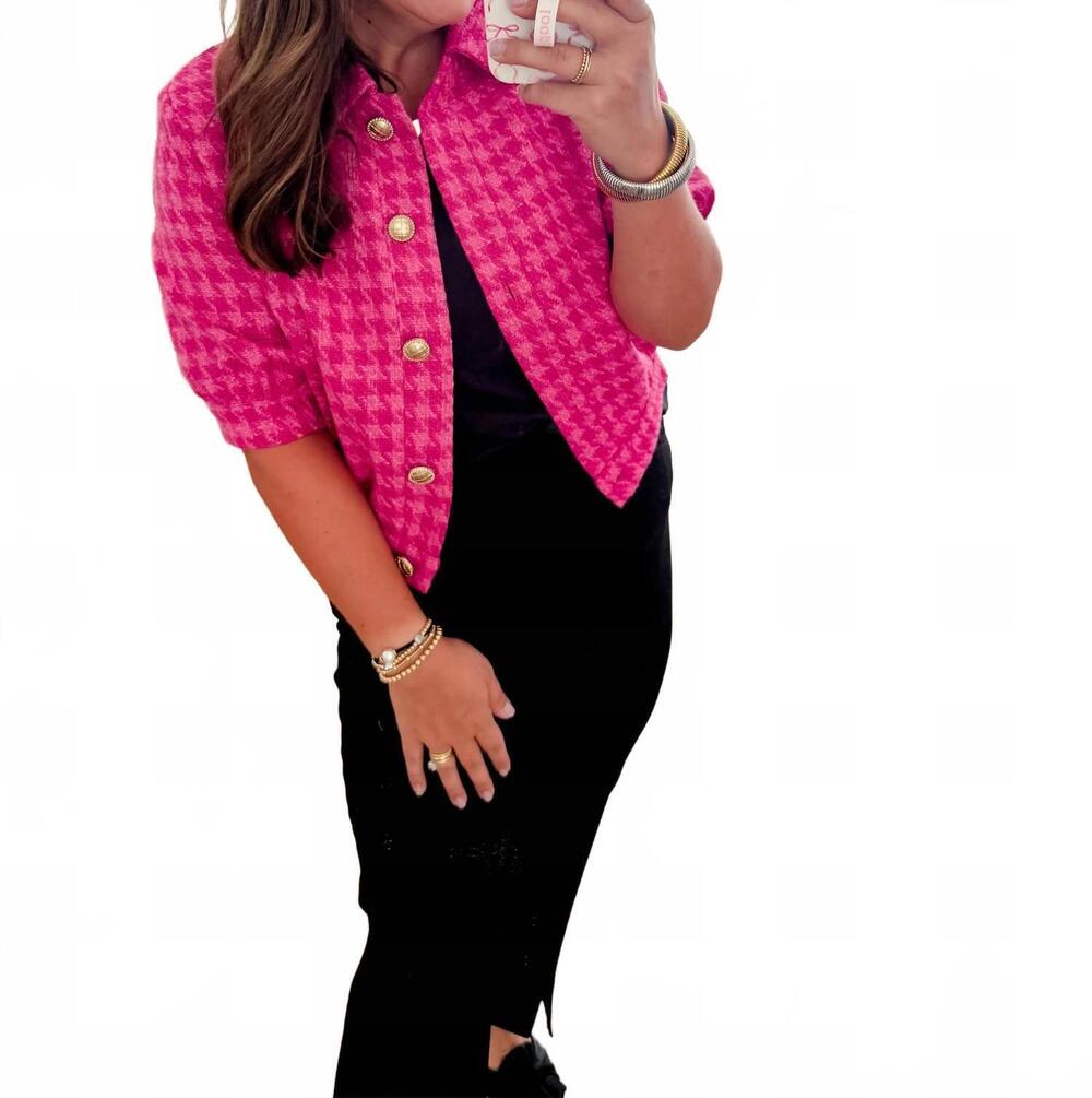 NEW SINCERELY OURS tweed celia crop jacket in magenta